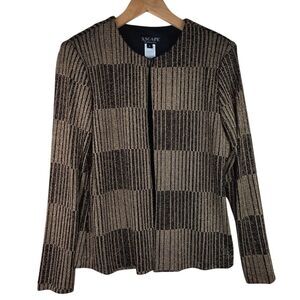Vintage Xscape Women Cardigan Small Gold Glitter Holiday NYE Party  Striped Open